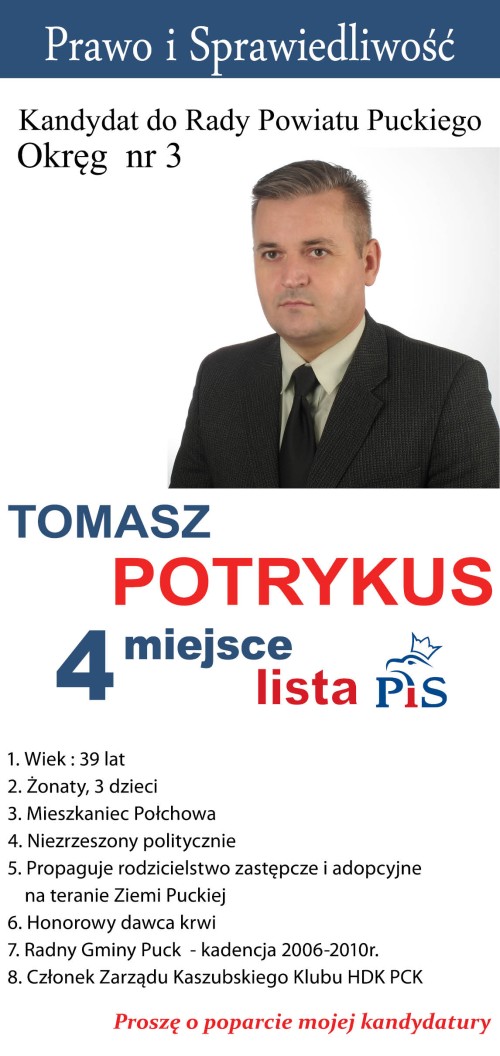 Tomasz Potrykus - Kandydat do Rady Powiatu Puckiego